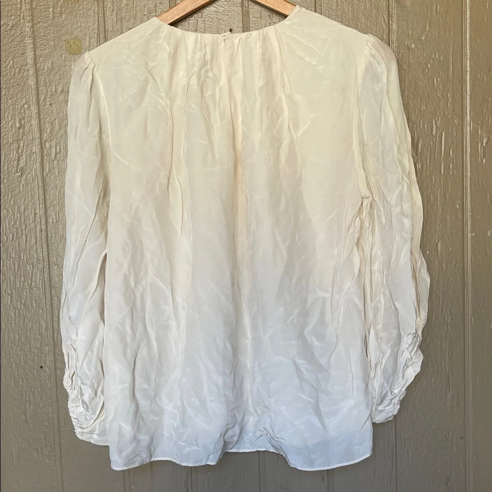 Ayr silk blend plissed Puff 3/4 Sleeve Blouse in cream size M
